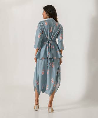 Aqua Blue Peplum Dhoti Jumpsuit 5