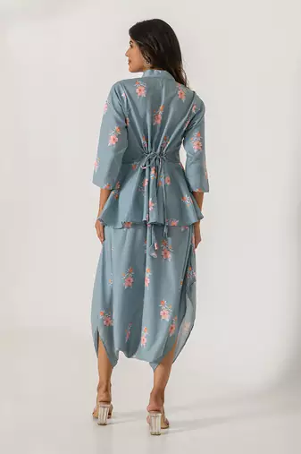 Aqua Blue Peplum Dhoti Jumpsuit