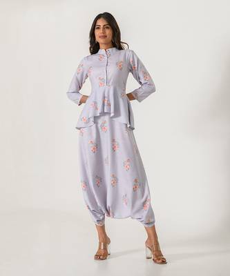Slate Grey Peplum Dhoti Jumpsuit 1