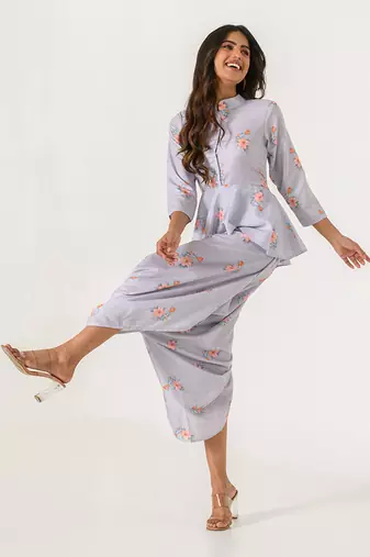 Slate Grey Peplum Dhoti Jumpsuit