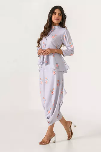 Slate Grey Peplum Dhoti Jumpsuit