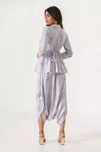 Slate Grey Peplum Dhoti Jumpsuit