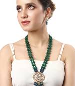 Gold Finish Kundan Green Necklace Set