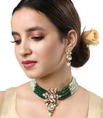 Gold Finish Kundan Polki & Green Agate Necklace Set