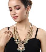 Micro Gold Finish Kundan Polki & Agate Long Necklace Set