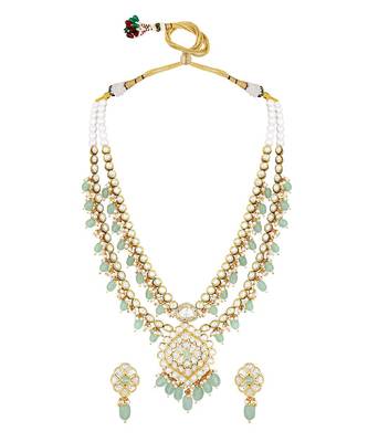 Micro Gold Finish Kundan Polki & Agate Long Necklace Set 2