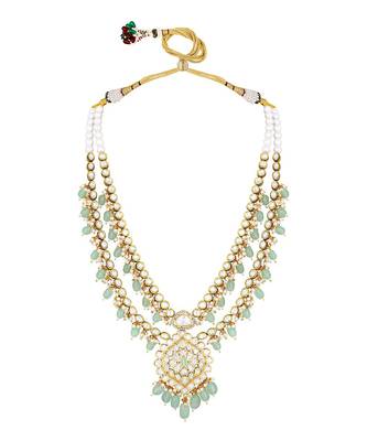 Micro Gold Finish Kundan Polki & Agate Long Necklace Set 3