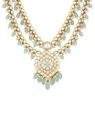 Micro Gold Finish Kundan Polki & Agate Long Necklace Set 4