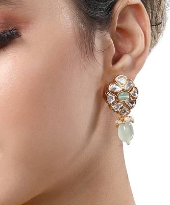 Micro Gold Finish Kundan Polki & Agate Long Necklace Set 6