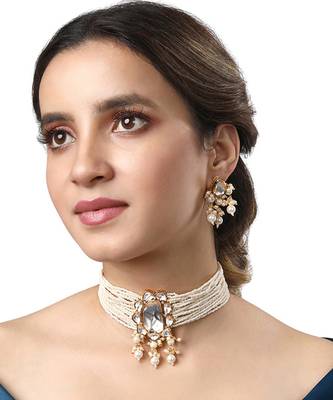 Gold & Pearly White Necklace Set 1