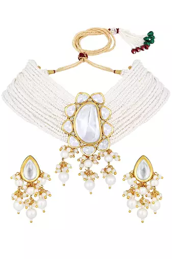 Gold & Pearly White Necklace Set