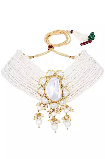 Gold & Pearly White Necklace Set
