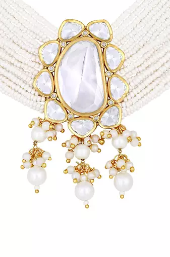 Gold & Pearly White Necklace Set