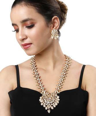 Micro Gold Finish Kundan Long Necklace Set 1