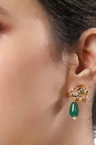 Micro Gold Finish Kundan Polki & Agate Choker Necklace Set
