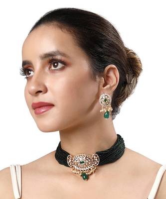 Gold & Dark Green Necklace Set 1