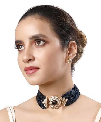 Gold & Navy Blue Necklace Set 1