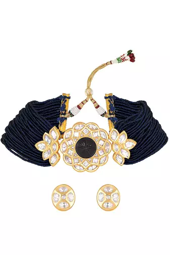 Gold & Navy Blue Necklace Set