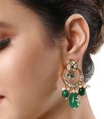 Green Gold Finish Kundan Polki Dangler Earrings