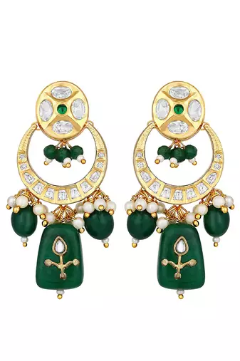 Green Gold Finish Kundan Polki Dangler Earrings