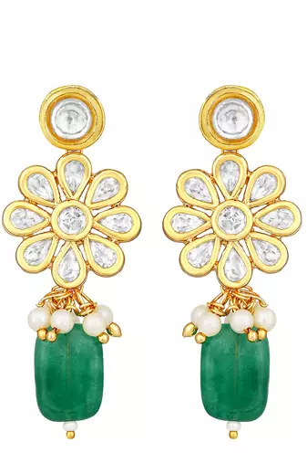 Gold Finish Kundan Polki Dangler Earrings