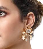 Creme & Pearly Gold Finish Kundan Polki Dangler Earrings