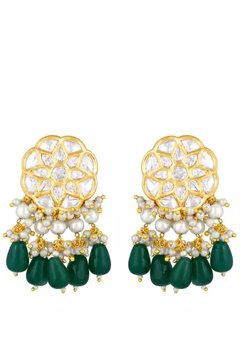 Dark Green & Pearly White Earrings