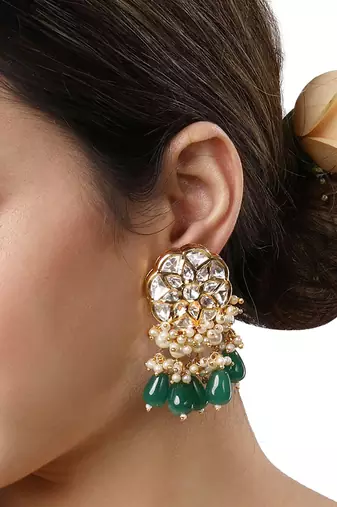 Dark Green & Pearly White Earrings