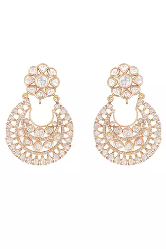 Gold Finish Kundan Polki Chandbali Earrings