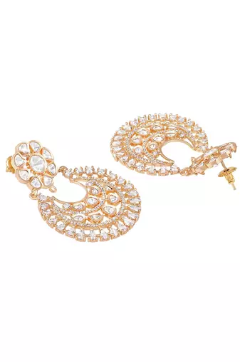 Gold Finish Kundan Polki Chandbali Earrings