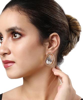 Gold Finish Kundan Polki Stud Earrings 1