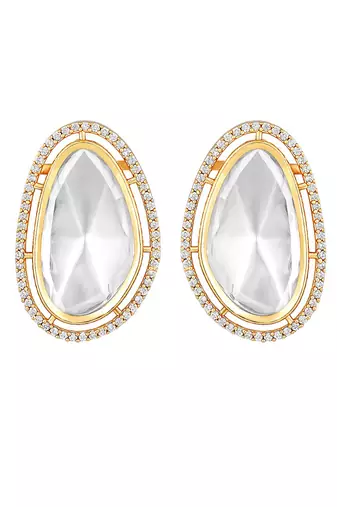 Gold Finish Kundan Polki Stud Earrings