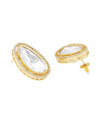 Gold Finish Kundan Polki Stud Earrings 3