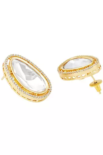 Gold Finish Kundan Polki Stud Earrings