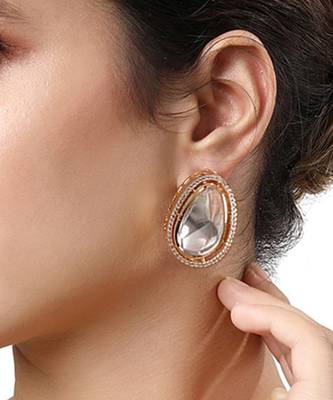 Gold Finish Kundan Polki Stud Earrings 4