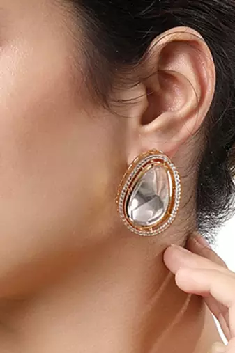 Gold Finish Kundan Polki Stud Earrings