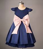 Navy Blue And Soft Pink Bow Belt Merida Dress