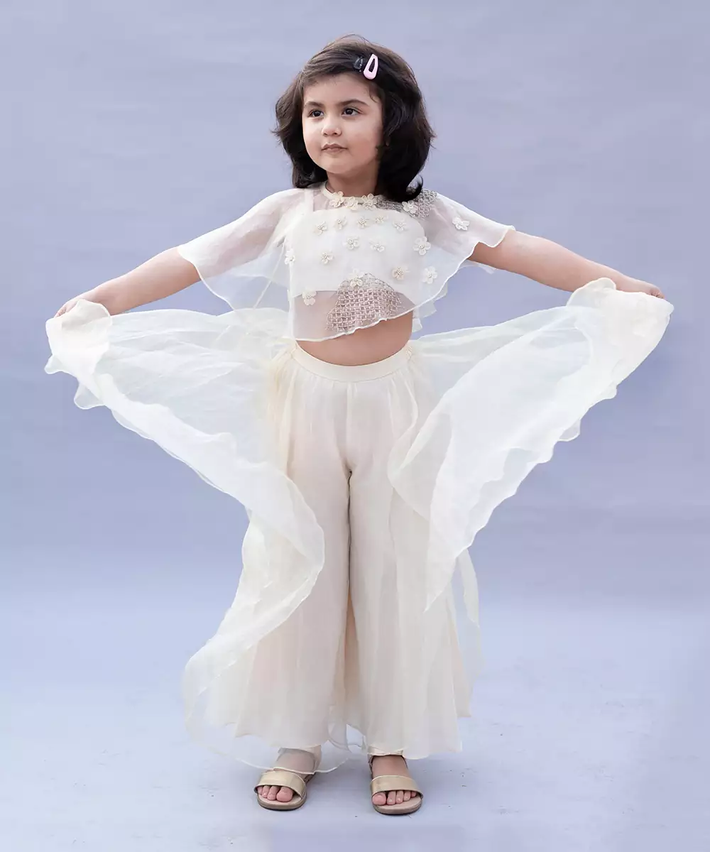 Buy Ivory Elsa Emb Pochu Sharara Set Online for kids by BABA BABY