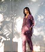 Purple woven cotton long-kurtis