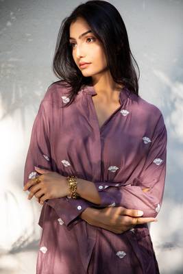 Purple woven cotton long-kurtis 2
