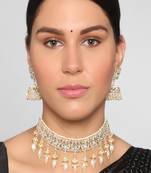 AQUASTREET  Gold Plated Handcrafted Kundan Necklace Set With Pearls Line Brass