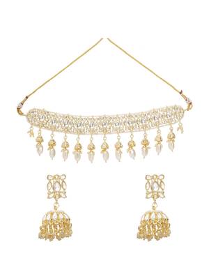 AQUASTREET  Gold Plated Handcrafted Kundan Necklace Set With Pearls Line Brass 2