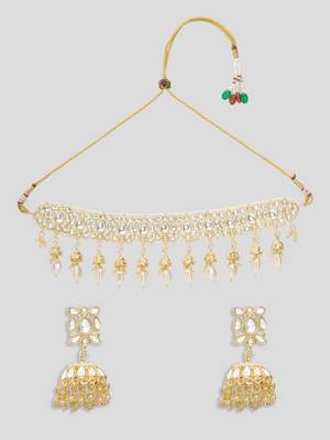 AQUASTREET  Gold Plated Handcrafted Kundan Necklace Set With Pearls Line Brass 3