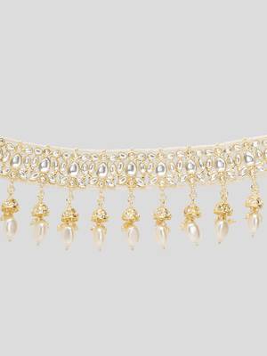AQUASTREET  Gold Plated Handcrafted Kundan Necklace Set With Pearls Line Brass 4