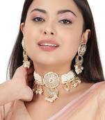 AQUASTREET  Gold Plated Handcrafted Kundan and Pearls Necklace Set With Pearls drops Copper