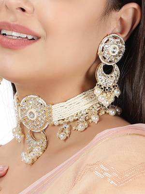 AQUASTREET  Gold Plated Handcrafted Kundan and Pearls Necklace Set With Pearls drops Copper 2