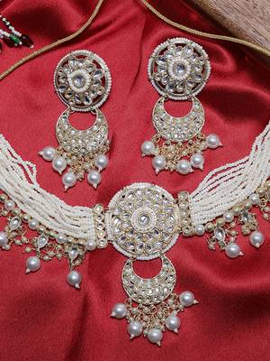 AQUASTREET  Gold Plated Handcrafted Kundan and Pearls Necklace Set With Pearls drops Copper 3