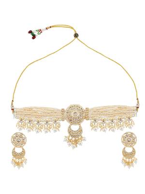 AQUASTREET  Gold Plated Handcrafted Kundan and Pearls Necklace Set With Pearls drops Copper 4