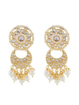 AQUASTREET  Gold Plated Handcrafted Kundan and Pearls Necklace Set With Pearls drops Copper 5