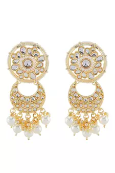 AQUASTREET  Gold Plated Handcrafted Kundan and Pearls Necklace Set With Pearls drops Copper